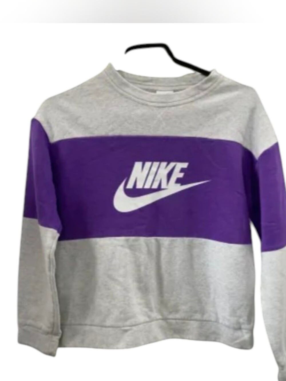 Nike Gray and Purple Logo Crewneck Sweater